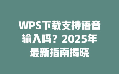 WPS下载支持语音输入吗?2025年最新指南揭晓 二