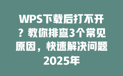 WPS下载后打不开?教你排查3个常见原因,快速解决问题2025年 二