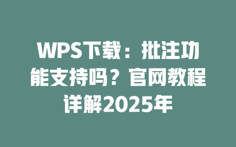 WPS下载:批注功能支持吗?官网教程详解2025年 二