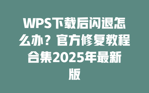 WPS下载后闪退怎么办?官方修复教程合集2025年最新版 二