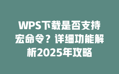 WPS下载是否支持宏命令?详细功能解析2025年攻略 二