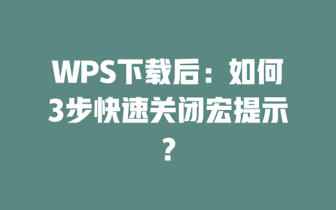 WPS下载后:如何3步快速关闭宏提示? 二
