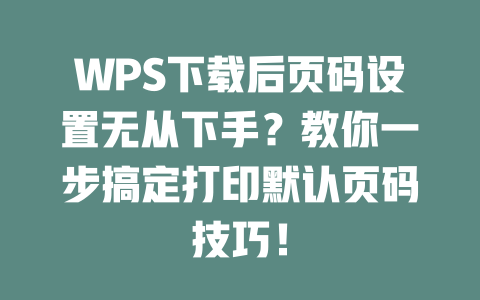 WPS下载后页码设置无从下手？教你一步搞定打印默认页码技巧！ 二
