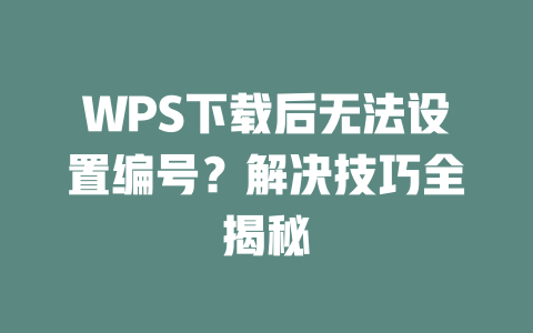 WPS下载后无法设置编号?解决技巧全揭秘 二