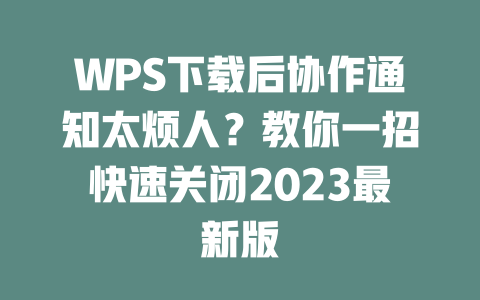 WPS下载后协作通知太烦人?教你一招快速关闭2023最新版 二