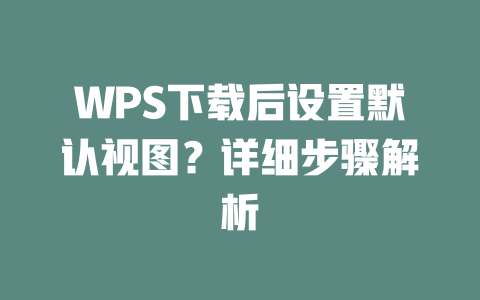 WPS下载后设置默认视图？详细步骤解析 二
