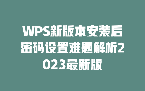 WPS新版本安装后密码设置难题解析2023最新版 二