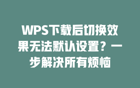 WPS下载后切换效果无法默认设置？一步解决所有烦恼 二