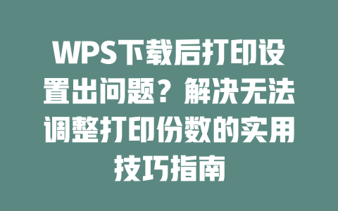 WPS下载后打印设置出问题？解决无法调整打印份数的实用技巧指南 二