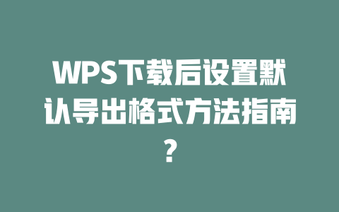 WPS下载后设置默认导出格式方法指南？ 二