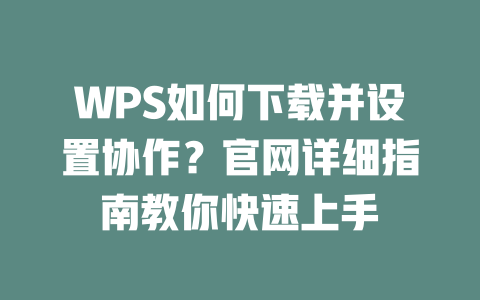 WPS如何下载并设置协作？官网详细指南教你快速上手 二