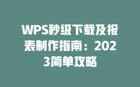 WPS秒级下载及报表制作指南:2023简单攻略 二