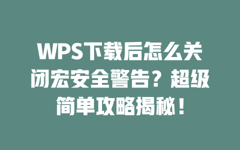 WPS下载后怎么关闭宏安全警告？超级简单攻略揭秘！ 二