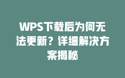 WPS下载后为何无法更新?详细解决方案揭秘 二