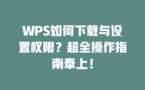 WPS如何下载与设置权限?超全操作指南奉上! 二